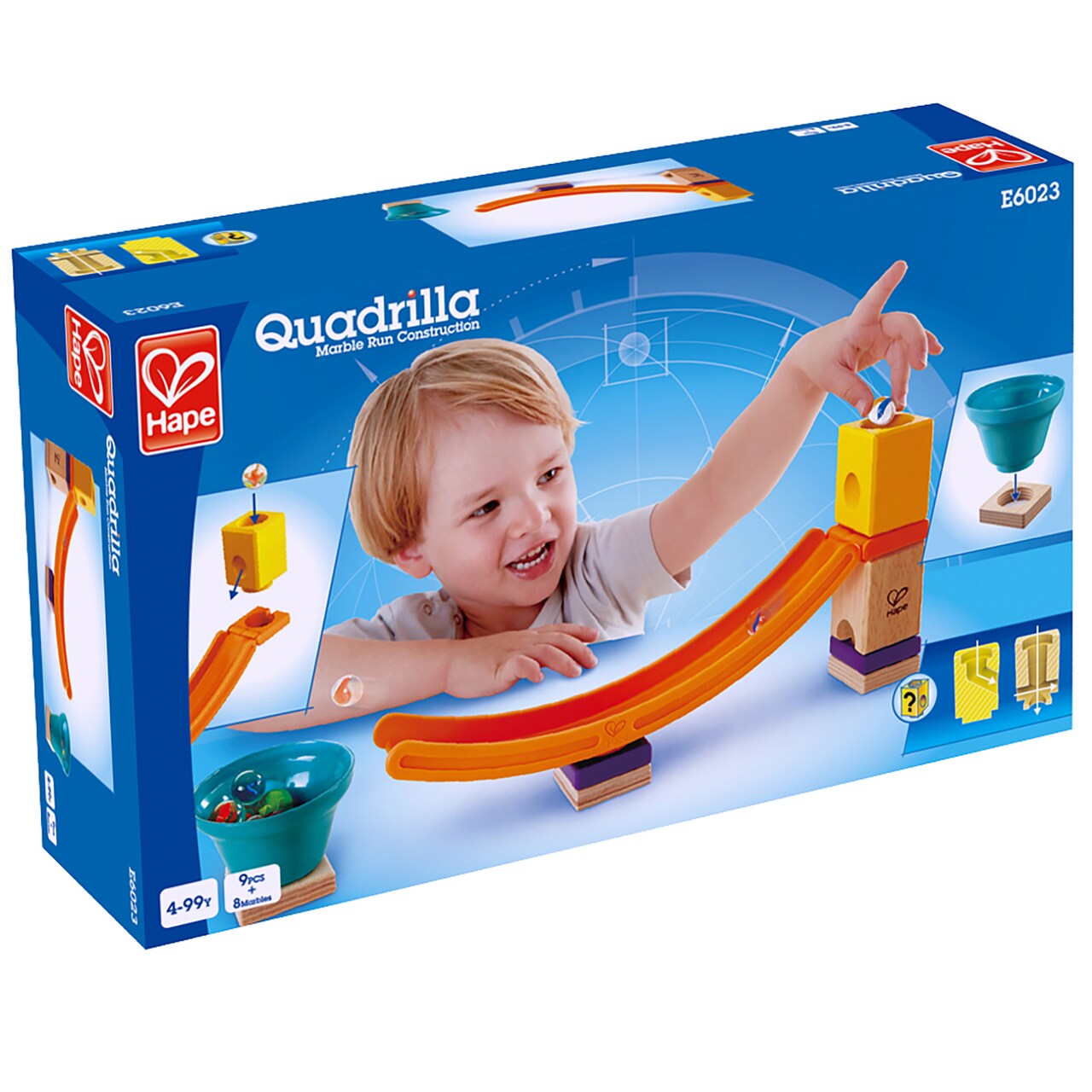 Hape: Quadrilla: Mega Skatepark - Wooden Toy Accessory, 8 Blocks, 8 Marbles, 1 Bell, 1 Jumper, Ramp For Use With Quadrilla Marbel Runs, Kids Ages 4+